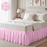 Cherry Blossom Pink Skirts, Wrap Around Dust Ruffle for Full Bed, 18-inch Tailored Drop, Easy to Install and Clean