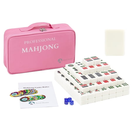 Chinese Mahjong Game Set, Complete Traditional Mahjong Game Set, 144 Melamine Tiles with 4 Dices Poker Chips and One Storage Bag 40mm (Ivory)