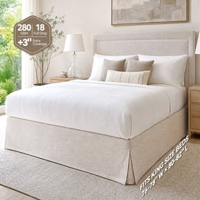 AzulHome Linen King Bed Skirt 280GSM, 18 Inch Tailored Drop Dust Ruffle, Wrinkle-Free Premium Textured Taupe with Double-Layer Adjustable Elastic Straps, Easy Install & Clean