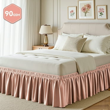 AzulHome Lotus Root Pink Bed Skirts Dust Ruffle for King/California King Size Bed, 15 inch Tailored Drop with Adjustable Elastic Belt, Easy to Install and Clean