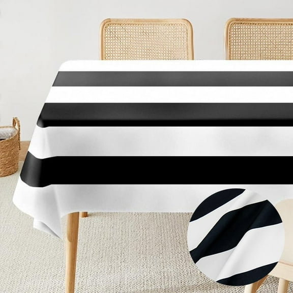 AzulHome Rectangular Tablecloth 118” x 63” inch, Velvet Stain and Wrinkle Resistant Washable Table Cloth, Decorative Table Cover for Dining Table, Outdoor Camping, Black and White Stripe