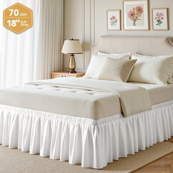 AzulHome White Bed Skirting Dust Ruffle for Twin/Twin XL Size Bed, 18 inch Tailored Drop with Adjustable Elastic Belt, Easy to Install and Clean