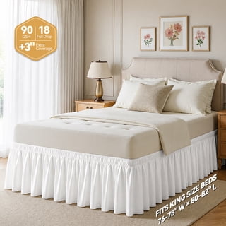 AzulHome White Bed Skirts Dust Ruffle for King/California King Size Bed, 18 inch Tailored Drop with Adjustable Elastic Belt, Easy to Install and Clean