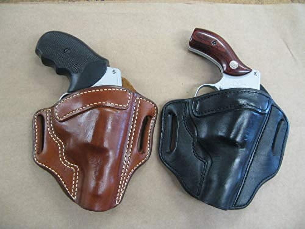 Azula Gun Holsters Left Handed Black Leather 2 Slot Pancake OWB Holster for Taurus 605 .357