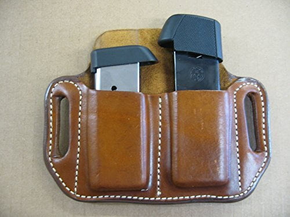Azula Leather 2 Slot Molded Pancake Belt Mag Clip Pouch for Kimber Micro 9 9mm TAN