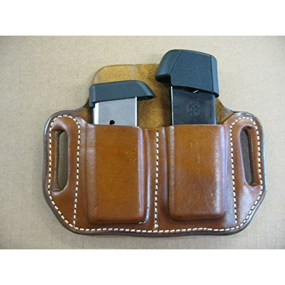 Azula Leather 2 Slot Molded Pancake Belt Mag Clip Pouch for Kimber Micro 9 9mm TAN