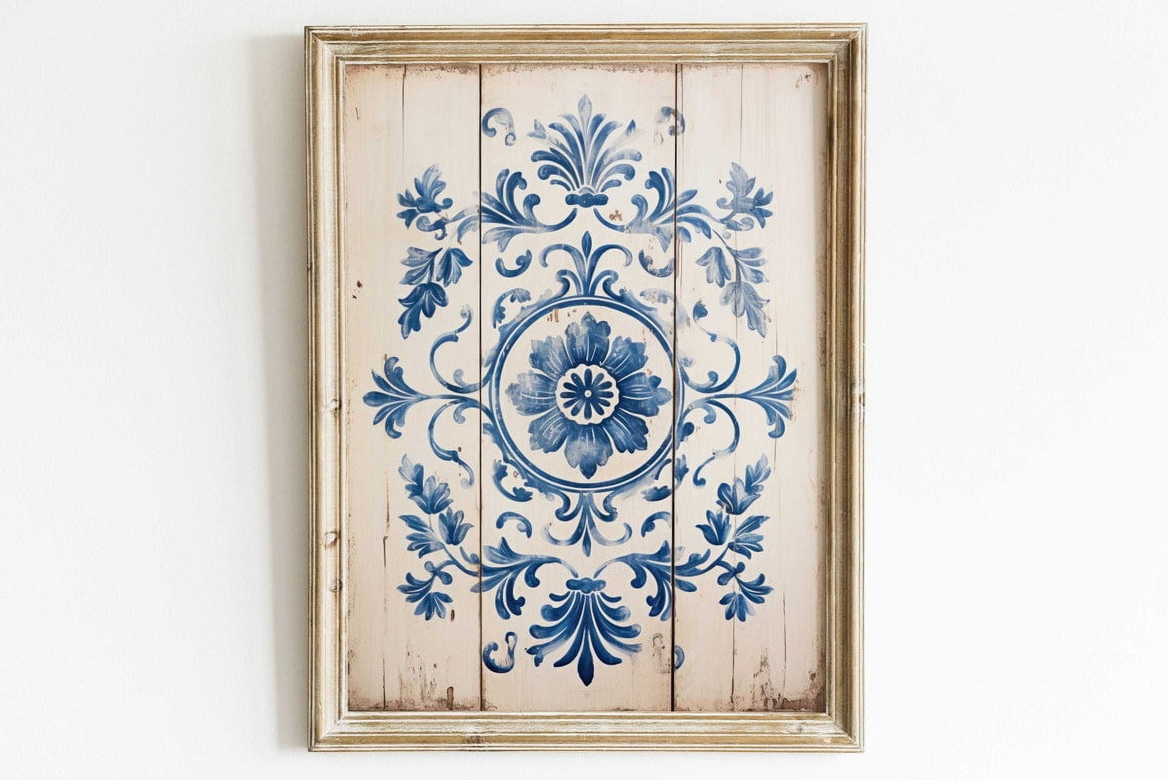 Azulejo Art Print, Portuguese Tile Art Print, Vintage Tile Motif, Distressed Wall Art, Rustic Wall Art, Ornamental Wall Decor, Art Wall Art, Modern Wall Decor, 24x36 UNFRAMED
