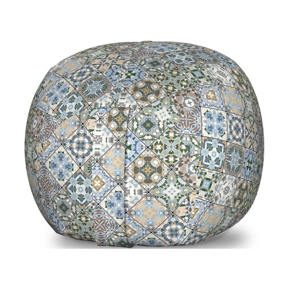 Azulejo Storage Toy Bag Chair, Rhythmic Classical Ceramic Mosaic Print Oriental Style Motifs Print, Stuffed Animal Organizer Washable Bag, Large Size, Multicolor, by Ambesonne