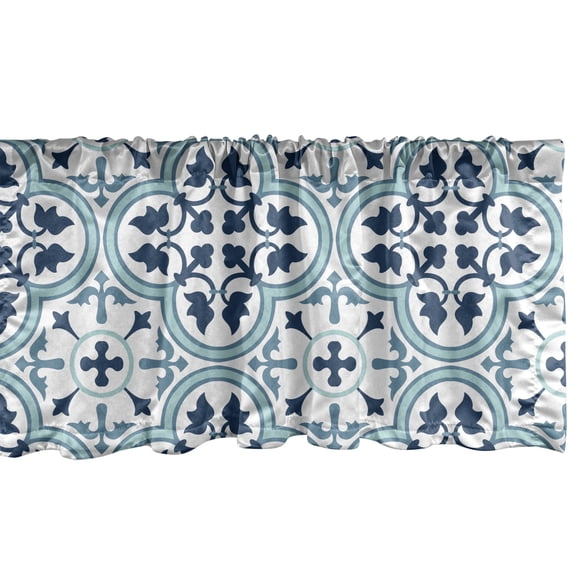 Ambesonne Azulejo Valance Pack of 2, Ethnic Portuguese Mosaic, 54"X12", Dark Teal and White
