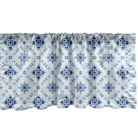 Azulejo Window Valance Pack of 2, Repetitive Talavera Ethnic Style Pattern in Blue Tones Illustration, Rod Pocket Curtain Valances for Kitchen Bedroom, 54" X 12", Pale Blue Night Blue, by Ambesonne