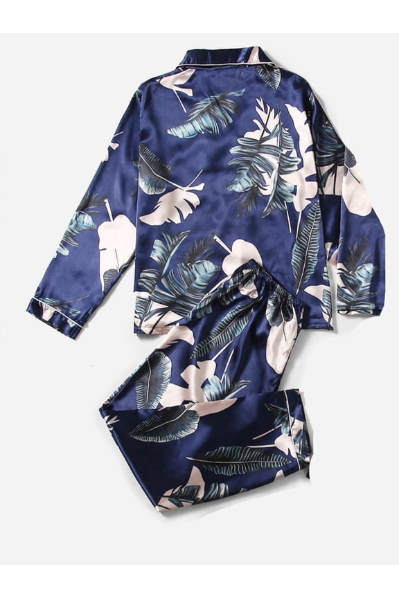 Womens Two Piece Sleepsuits Long Sleeve Button Down Tos & Long Jonhs Pants