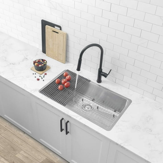 Azuni Dual Mount 32" Stainless Steel Single Bowl Kitchen Sink with 3 accs C132