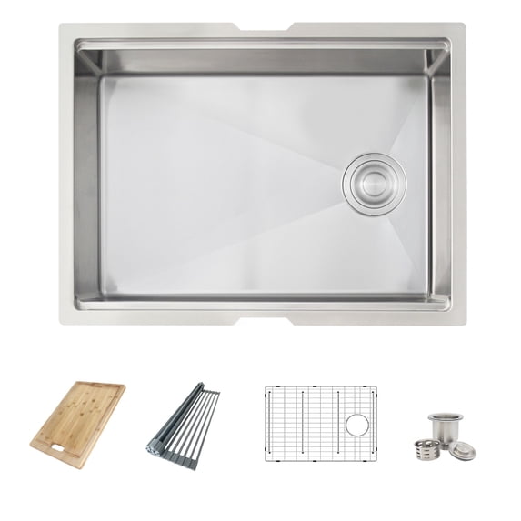 Azuni Undermount 25" Stainless Steel Single Bowl Workstation Kitchen Sink with 4 Accessories C126L