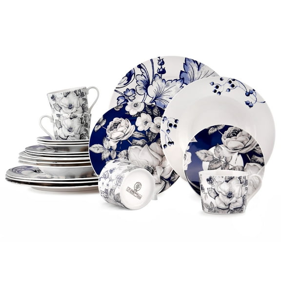 Stp Goods Azur de Limoges Dinnerware Set Bone China, 20 Piece, Service for 4