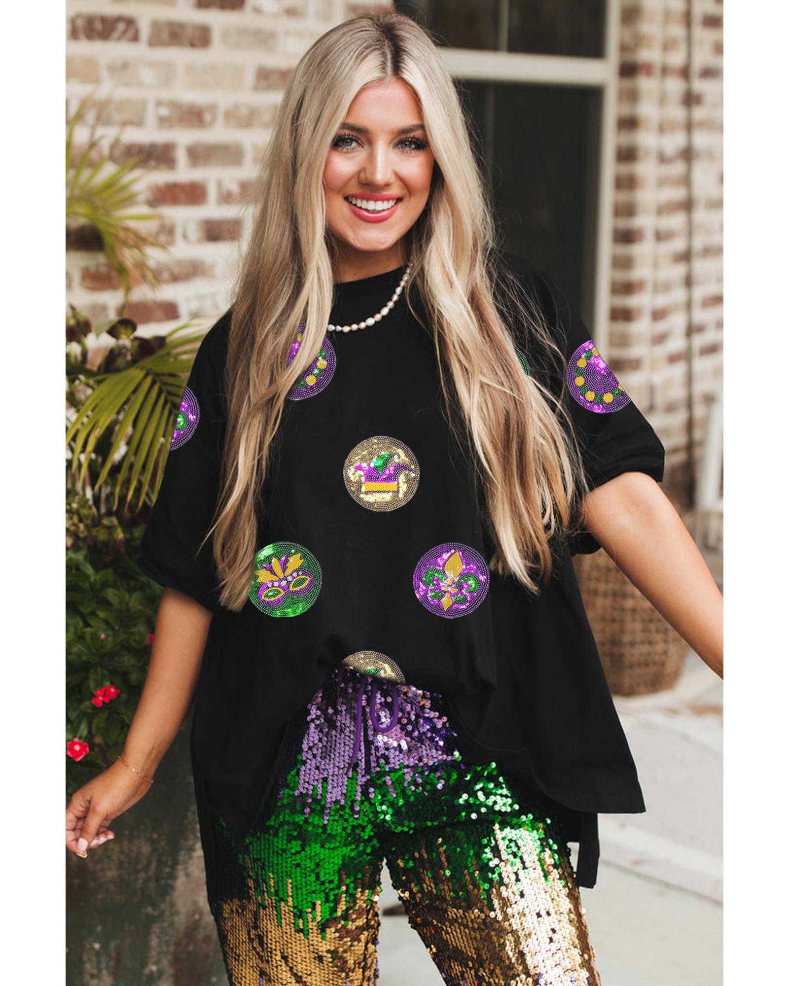 plus size sequin mardi gras shirt