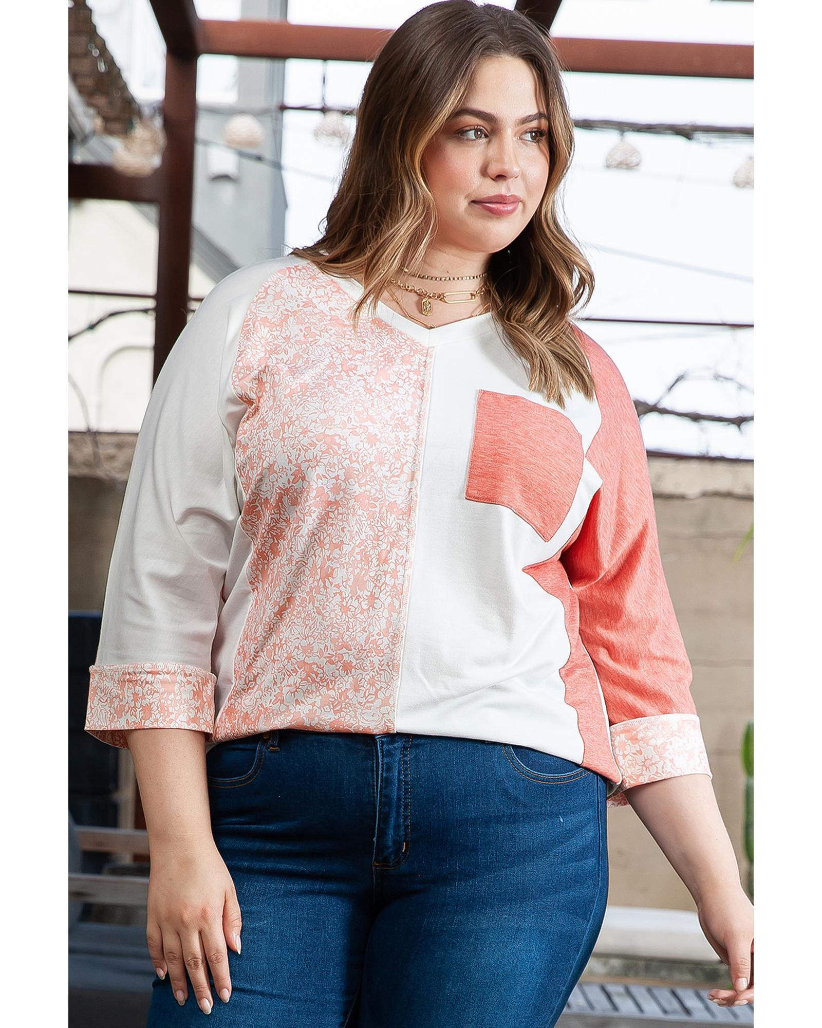 Azura Exchange Pink Colorblock Drop Shoulder Bracelet Sleeve Plus Size ...