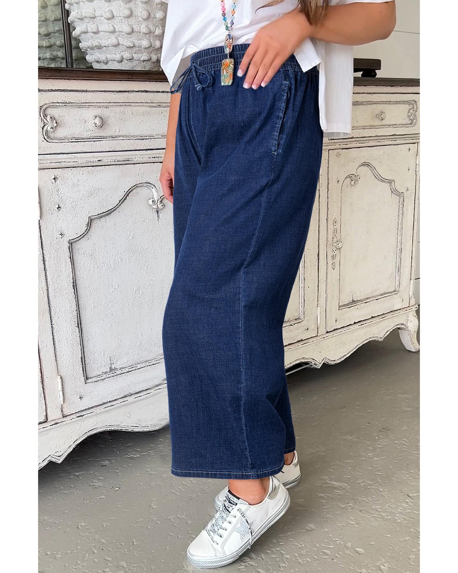 Azura Exchange Real Teal Plus Size Drawstring High Waist Wide Leg ...