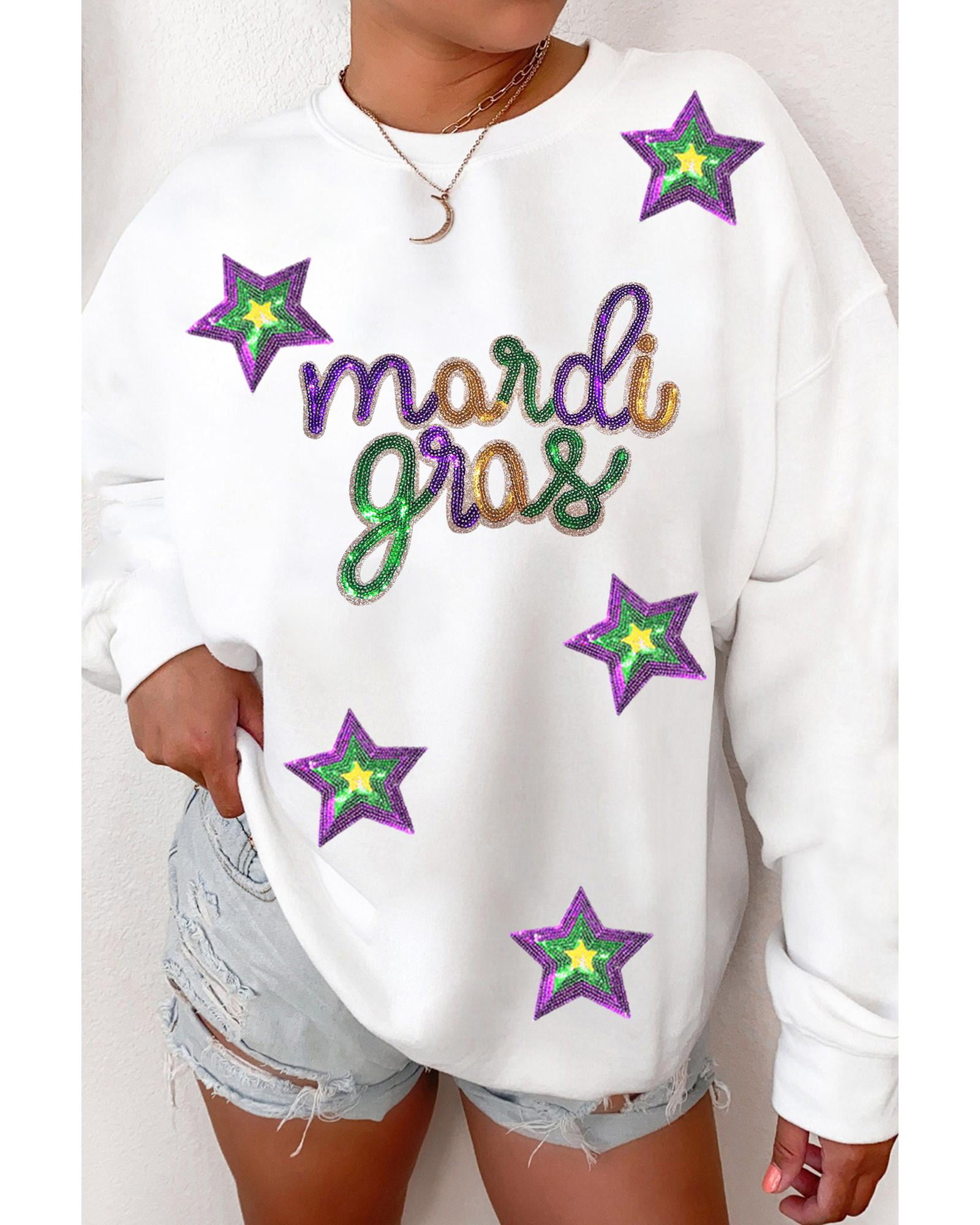 sequin mardi gras mask sweatshirt