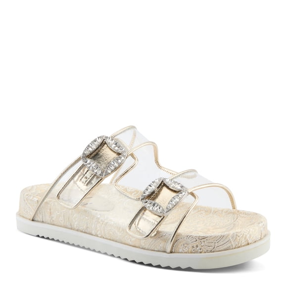 Azura Slidemein Women’s Lucite Sandal with Crystal Buckles & Plush Comfort