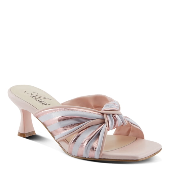 Azura Women's BOWLUXE Slide Sandals - Knotted Upper, Metallic Accent, Leather Footbed, Kitten Heel