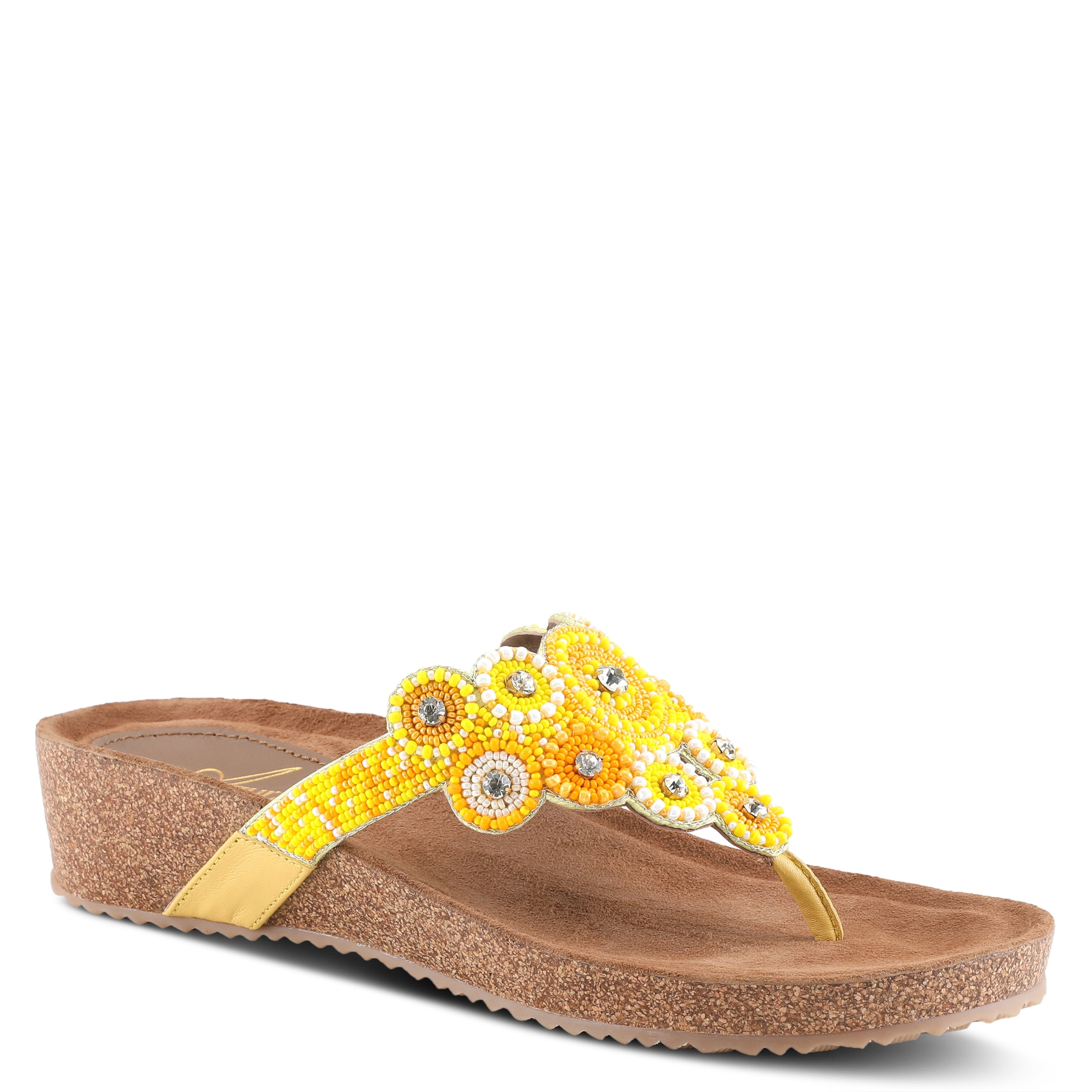 Azura Women's Chiara Slide Sandal - Suede Cork Wedge, 1.75" Heel, Beaded Embellishments
