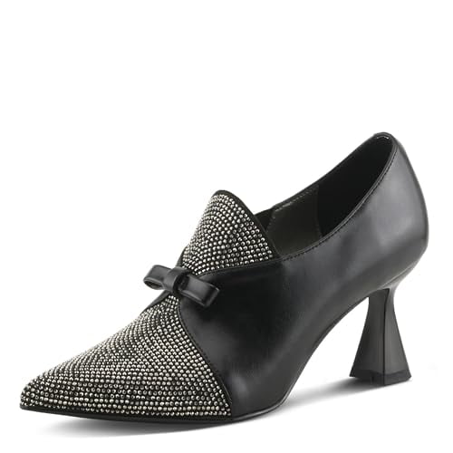 Azura Women's ELVIRAEST Slip-On Shootie Pump – Leather and Ultra-Suede with Bow Detail and Flared Heel