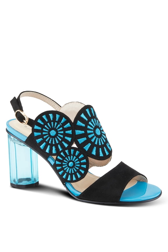 Women's Embroidery Pumps & Heels - Geometric Design, Adjustable Ankle Strap, Transparent Cylindrical Heel