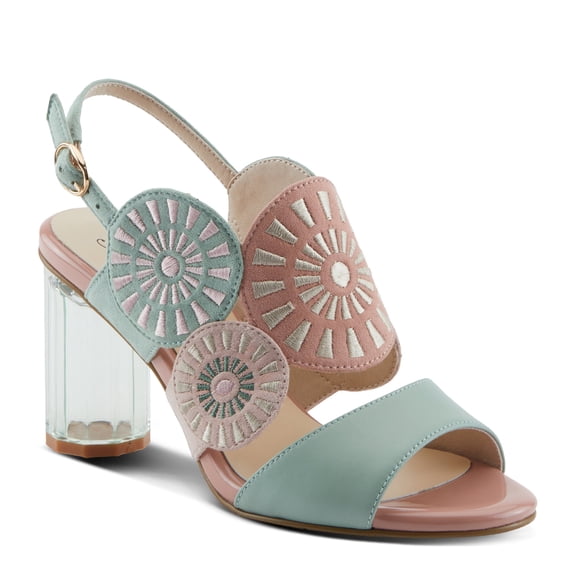 Azura Women's Embroidery Pumps & Heels - Geometric Design, Adjustable Ankle Strap, Transparent Cylindrical Heel
