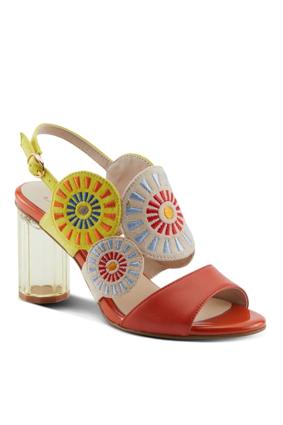 Women's Embroidery Pumps & Heels - Geometric Design, Adjustable Ankle Strap, Transparent Cylindrical Heel