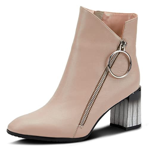 Azura Spring Step Fabulosa V Collar Ankle Boots for Women - Premium Leather Women's Chelsea Boots with Side Zippers