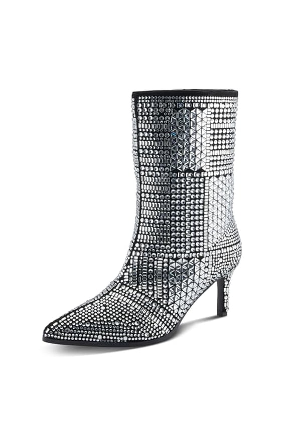 Women's LUCENT Fashion Ankle Booties with Crystal Embellishments, Side Zipper, and Low Heel