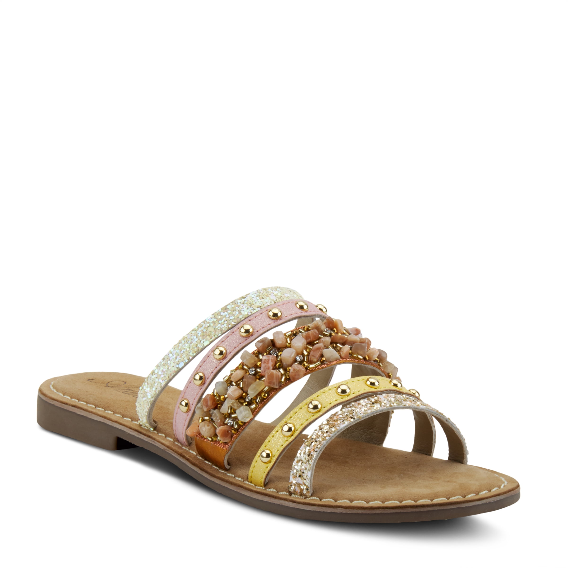 Azura Women's Chiara Slide Sandal - Beaded Cork Wedge With Arch Support - 1 3/4" Heel, Comfort Footbed