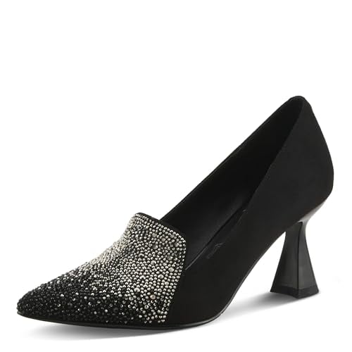 Azura Women's PLEASESTAY Slip-On Pump – Ultra-Suede with Crystal Embellished Vamp and Sculptural Heel