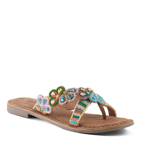 Azura Women's SWEETUMS Beaded Slide Sandals – Vibrant Floral Design, Suede Footbed, Lightweight Toe Loop Sandals