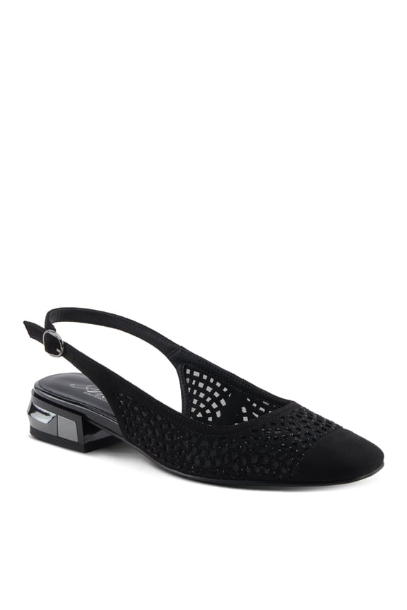 Women's TIFFANIED Microsuede Buckle Slingback Shoes – Crystal-Encrusted Cutouts, Leather Footbed, and Mirror-Effect Heel