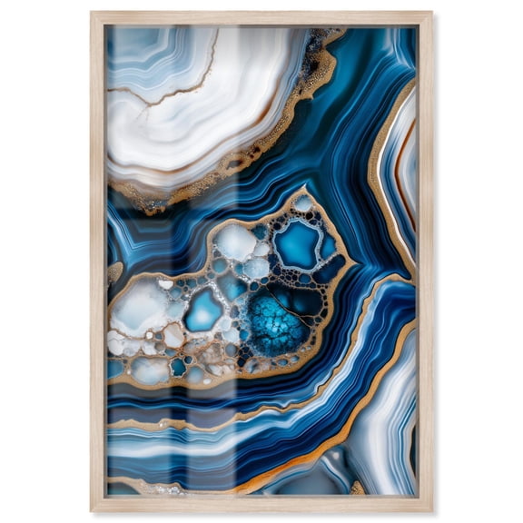 Azure Alveoli II Shadowbox Print Blue Geode Wall Art by Art Remedy, Blonde Frame, 10 x 15