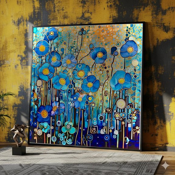 Azure Bloom Harmony Canvas Wall Art Modern Abstract Floral Print 12x18 UNFRAMDE