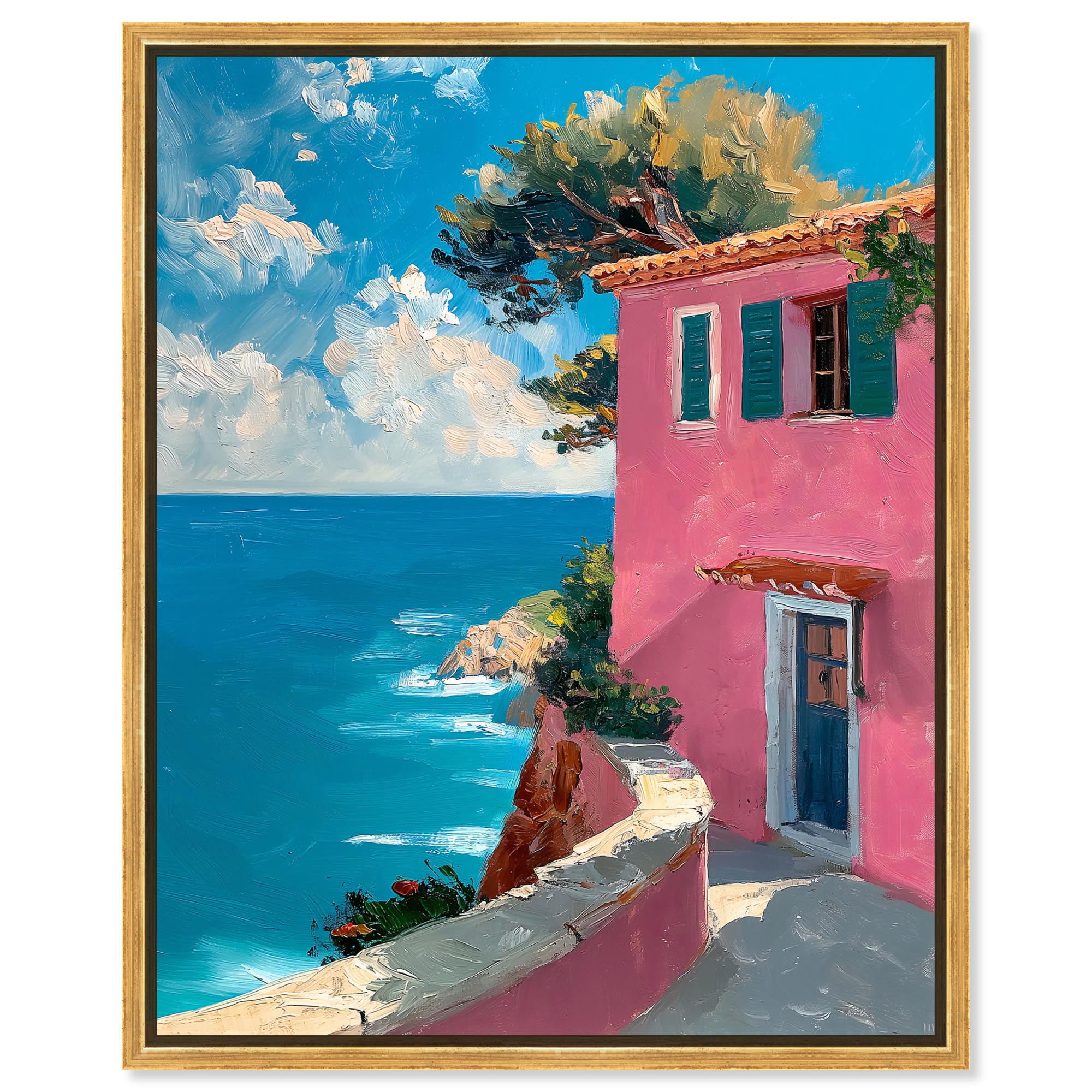 Azure Bloomfront Canvas Vivid Coastal Art by Art Remedy, Gold Frame, 16 ...