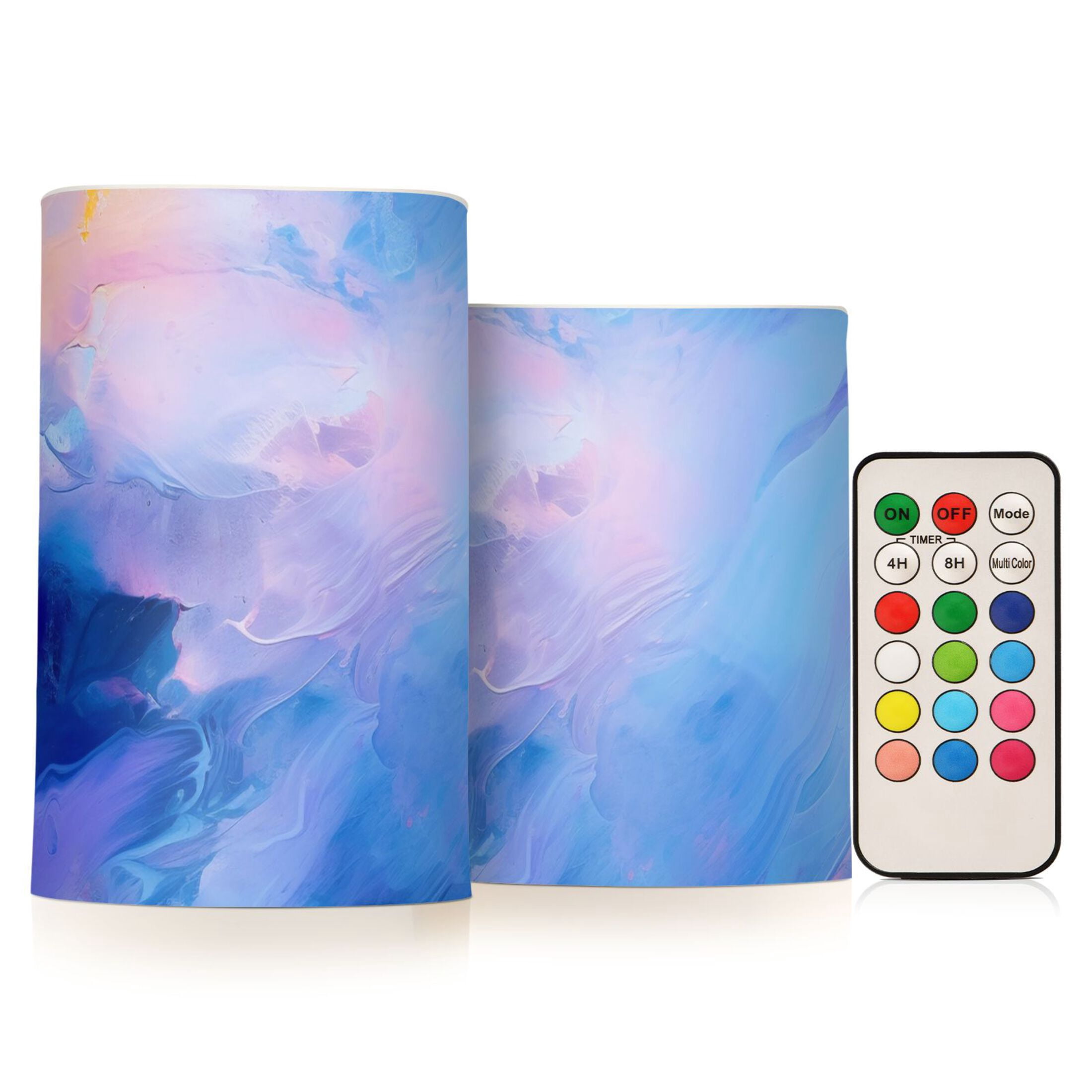 Azure Blue Marble Flameless Candles with Remote Timer LED Battery Operated Flickering Candle Light for Festival Wedding Home Party