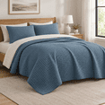 Azural Blue Azure Blue Queen Size Quilt Bedding Set with Square Quilting Pattern ...