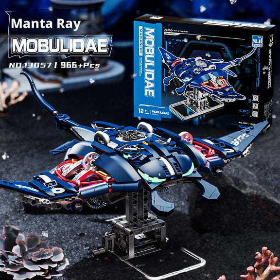 The Azure Glide: Sophisticated Semi-Mechanical Manta Ray Building Set with 966+ Precision Pieces for Futuristic Home Sanctuary Decor and Creative Desktop Display, 3D Art Sculpture