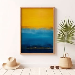 Azure Harmony Modern Wall Art A Seascape Symphony In Blue And Yellow Matte Vertical, Unframed Paper Print