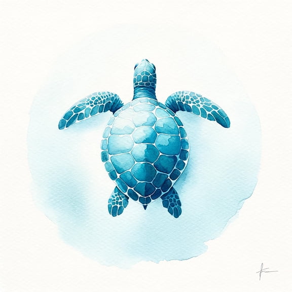 Azure Odyssey: Serene Sea Turtle Watercolor Canvas Print