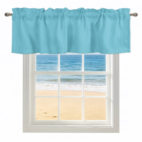 Azure Valances for Windows, Rod Pocket Kitchen Valance Curtains - Soft & Washable Small Window Treatment for Living Room, Bathroom, Modern Solid Color 54x18inch, 1 Panel