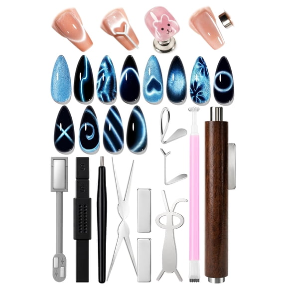 Azurebeauty 3-in-1 Wooden Cat Eye Nail Magnet Set, Multi-Shape Nail Art Tool for DIY & Salon Manicure