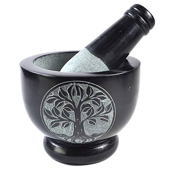 AzureGreen LMS53 4 in. Tree of Life Soapstone Mortar & Pestle Set