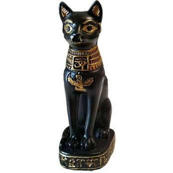 AzureGreen Home Dcor Statues Small Bastet Egyptian Protector Goddess Black Gold Resin 3"
