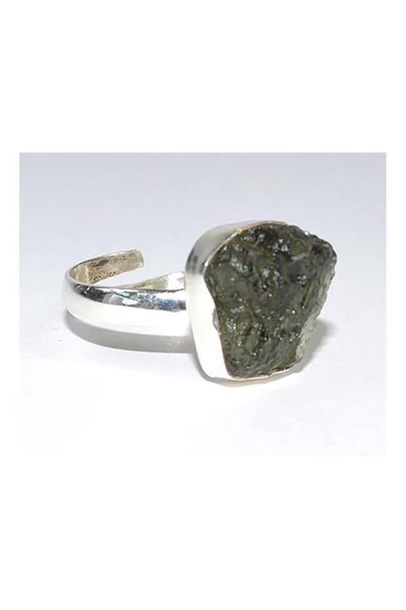 JRMOL Moldavite Adjustable Ring, Silver