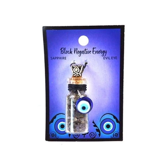 AzureGreen JNCSAP Sapphire Chips in Bottle with Evil Eye Necklace