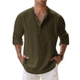 thumbnail image 1 of AzureSilk Cotton Linen Shirts for Men Lightweight Casual Long Sleeve Henley Beach Hawaiian Tops, Size M-3XL, 1 of 4